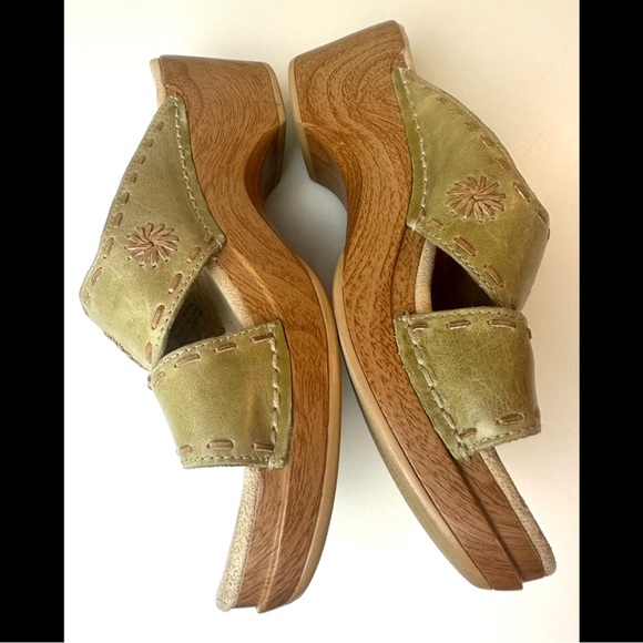 DANSKO Sunny Clogs Sandals Sage Green Leather Shoes Slip Ons Stitching Comfort - Picture 7 of 14